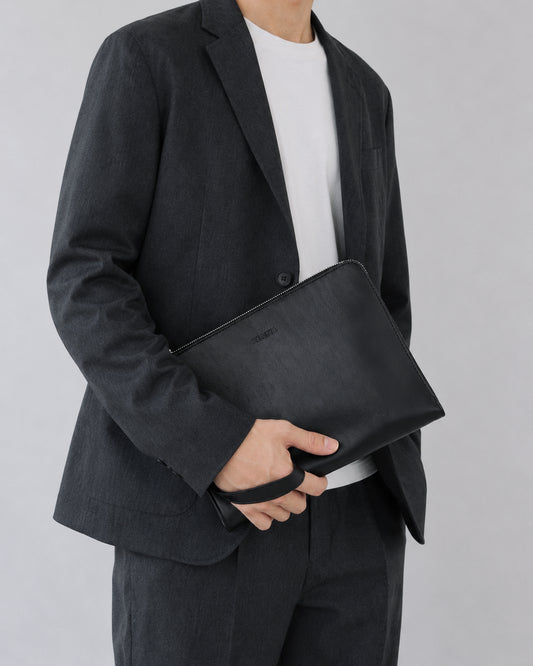 Split Leather L-Zip Clutch Bag