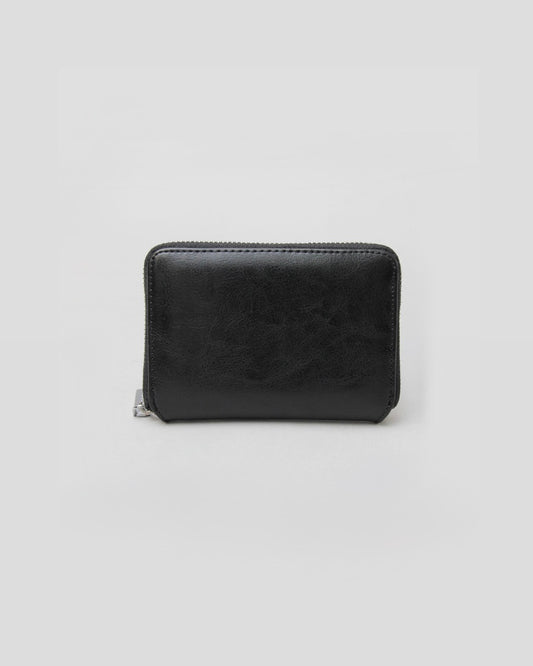 Split Leather Round Zip Billfold Wallet