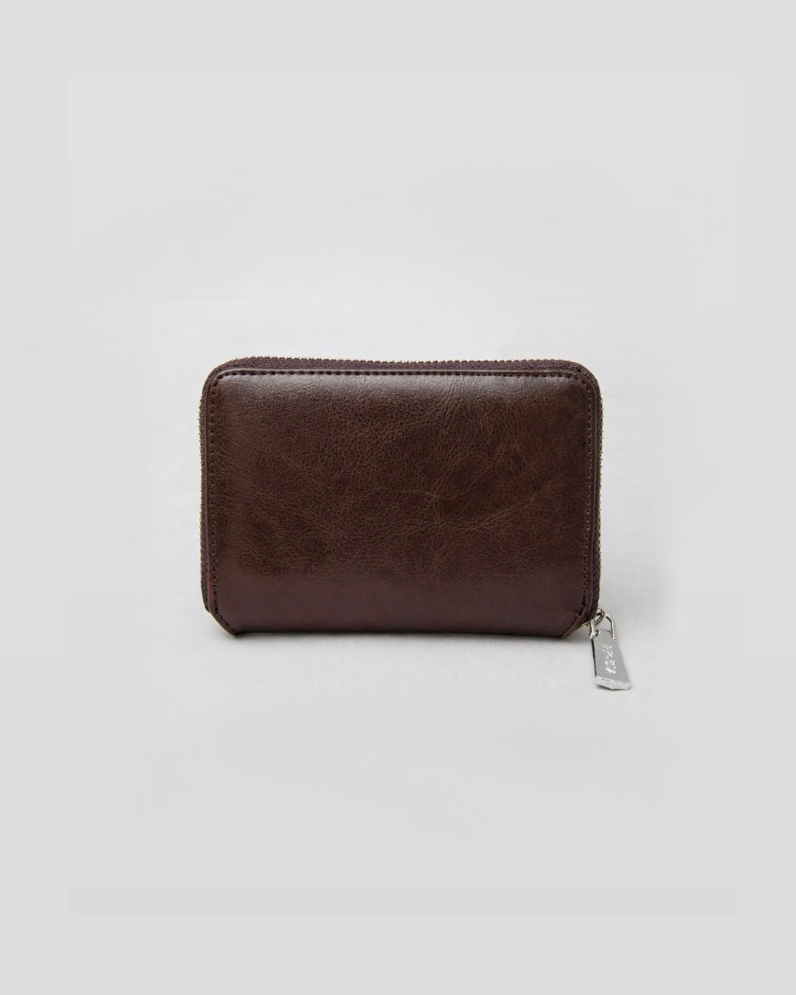 Split Leather Round Zip Billfold Wallet