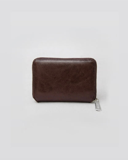 Split Leather Round Zip Billfold Wallet