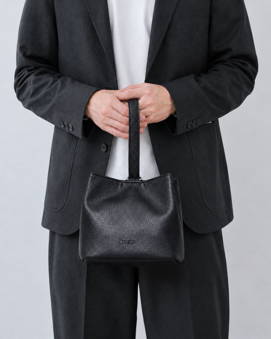 Split Leather One Handle Drawstring Bag