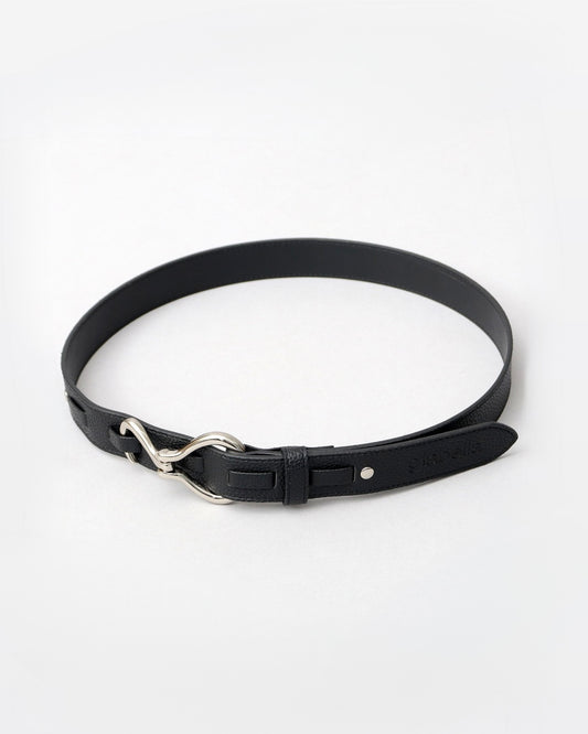 Fake Leather Hook Buckle Belt - Black [Grain]