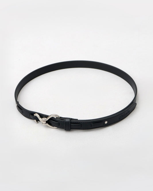 Fake Leather Hook Buckle Narrow Belt - Black [Smooth]