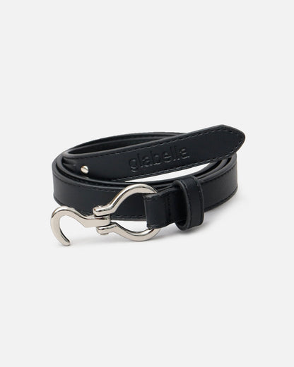 Fake Leather Hook Buckle Narrow Belt - Black [Smooth]