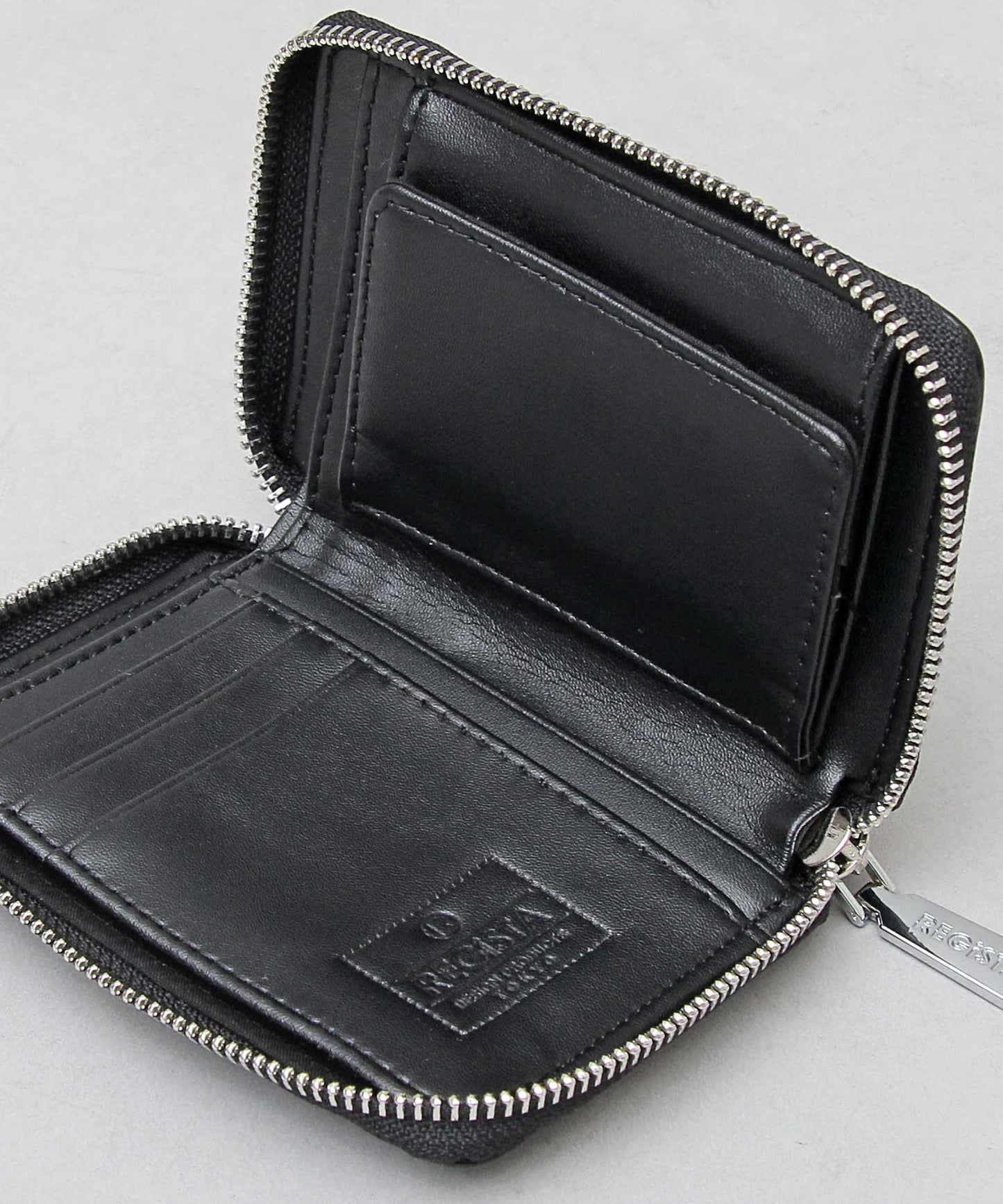 Split Leather Round Zip Billfold Wallet