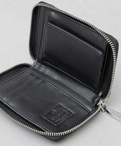 Split Leather Round Zip Billfold Wallet