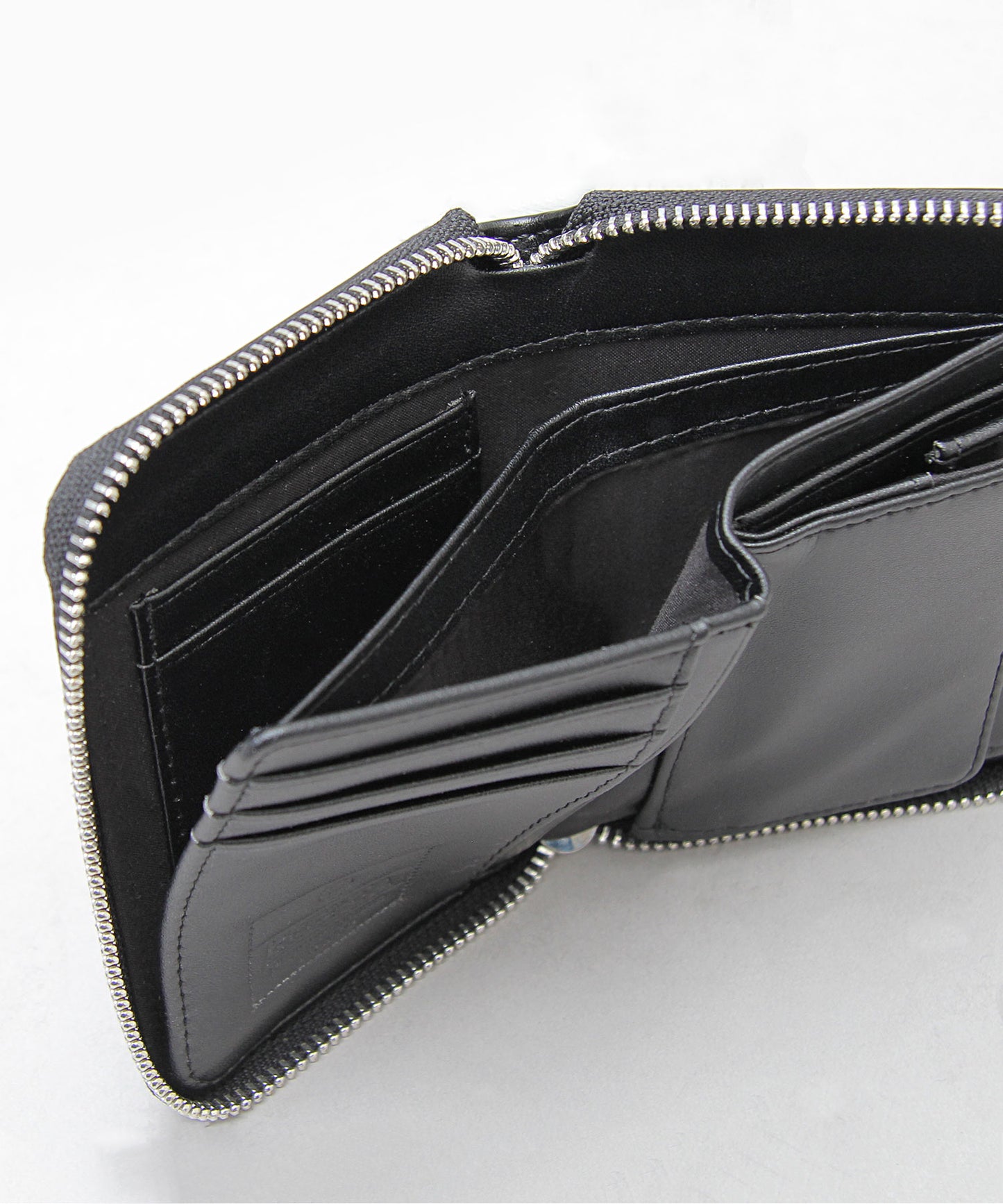 Split Leather Round Zip Billfold Wallet