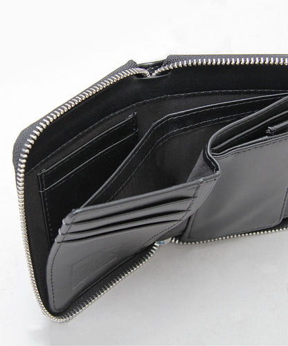 Split Leather Round Zip Billfold Wallet