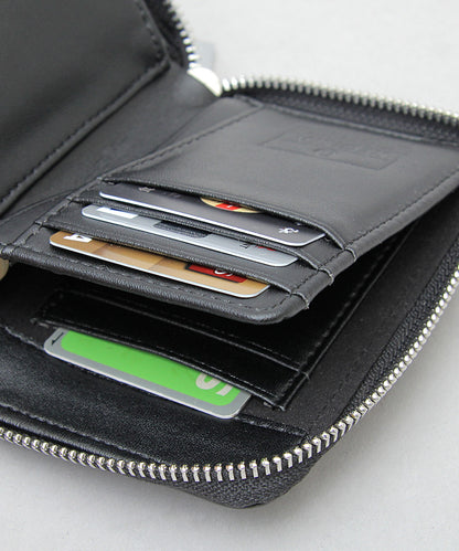 Split Leather Round Zip Billfold Wallet