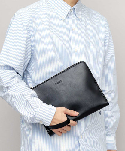 Split Leather L-Zip Clutch Bag
