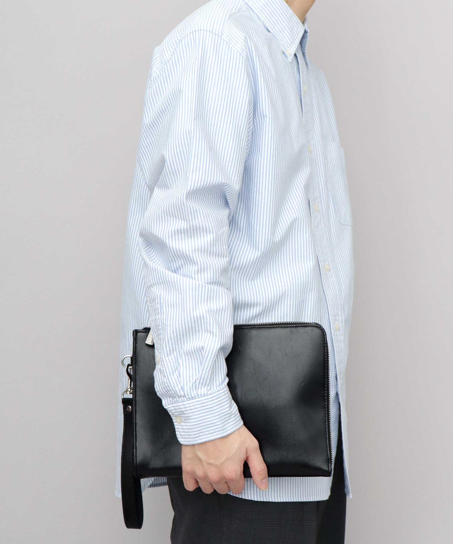 Split Leather L-Zip Clutch Bag
