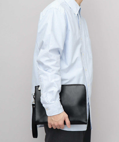 Split Leather L-Zip Clutch Bag