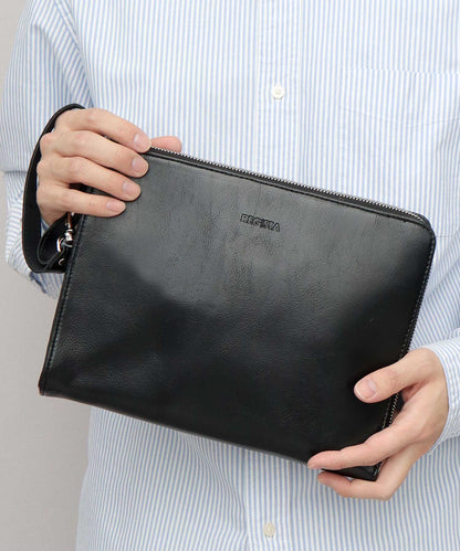 Split Leather L-Zip Clutch Bag