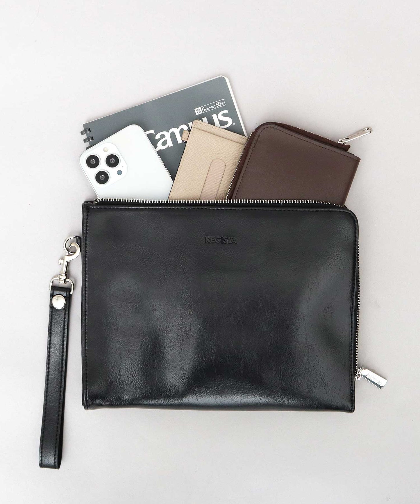 Split Leather L-Zip Clutch Bag