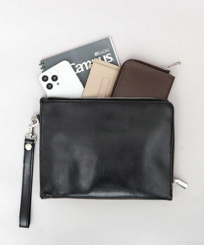 Split Leather L-Zip Clutch Bag