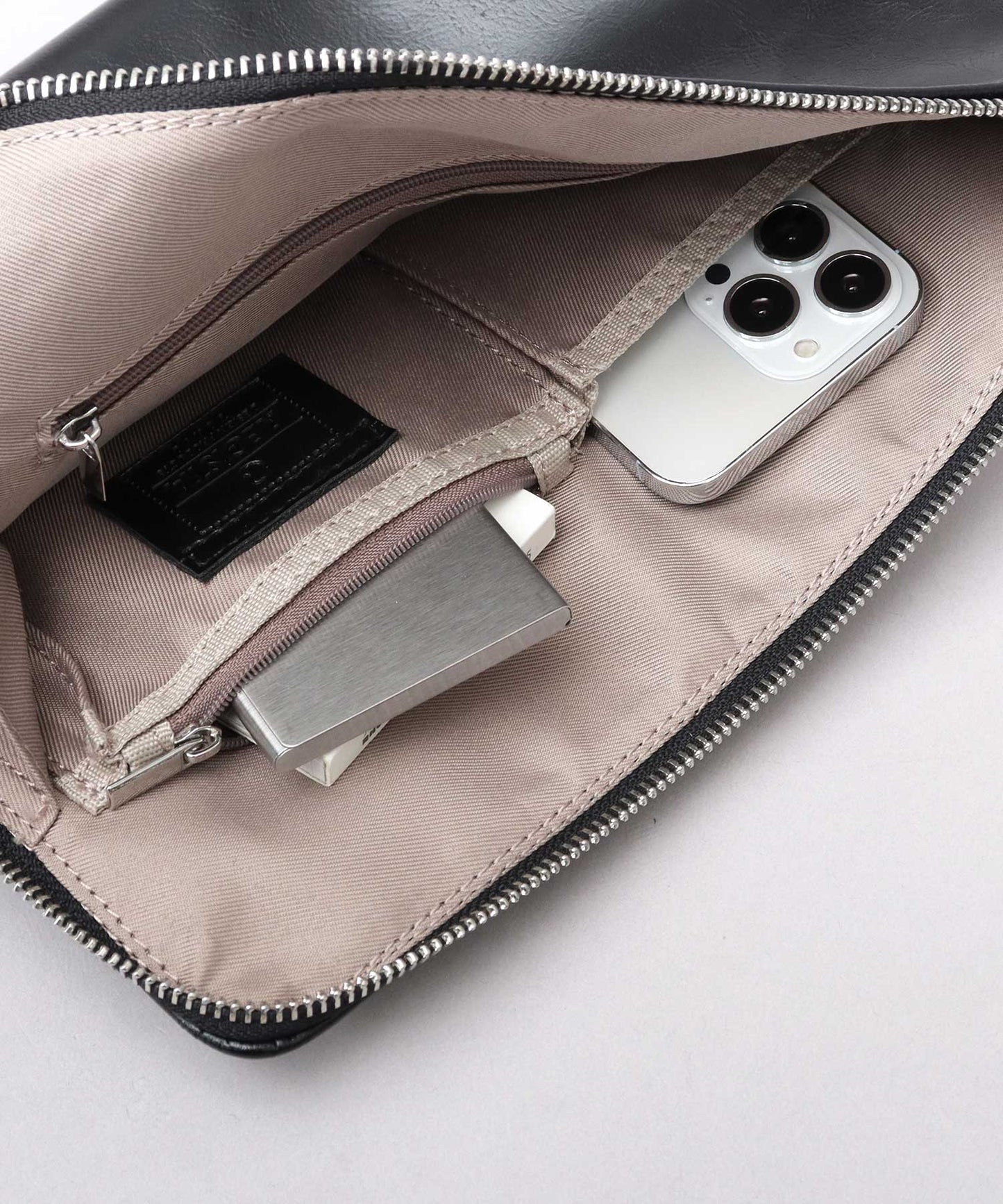 Split Leather L-Zip Clutch Bag