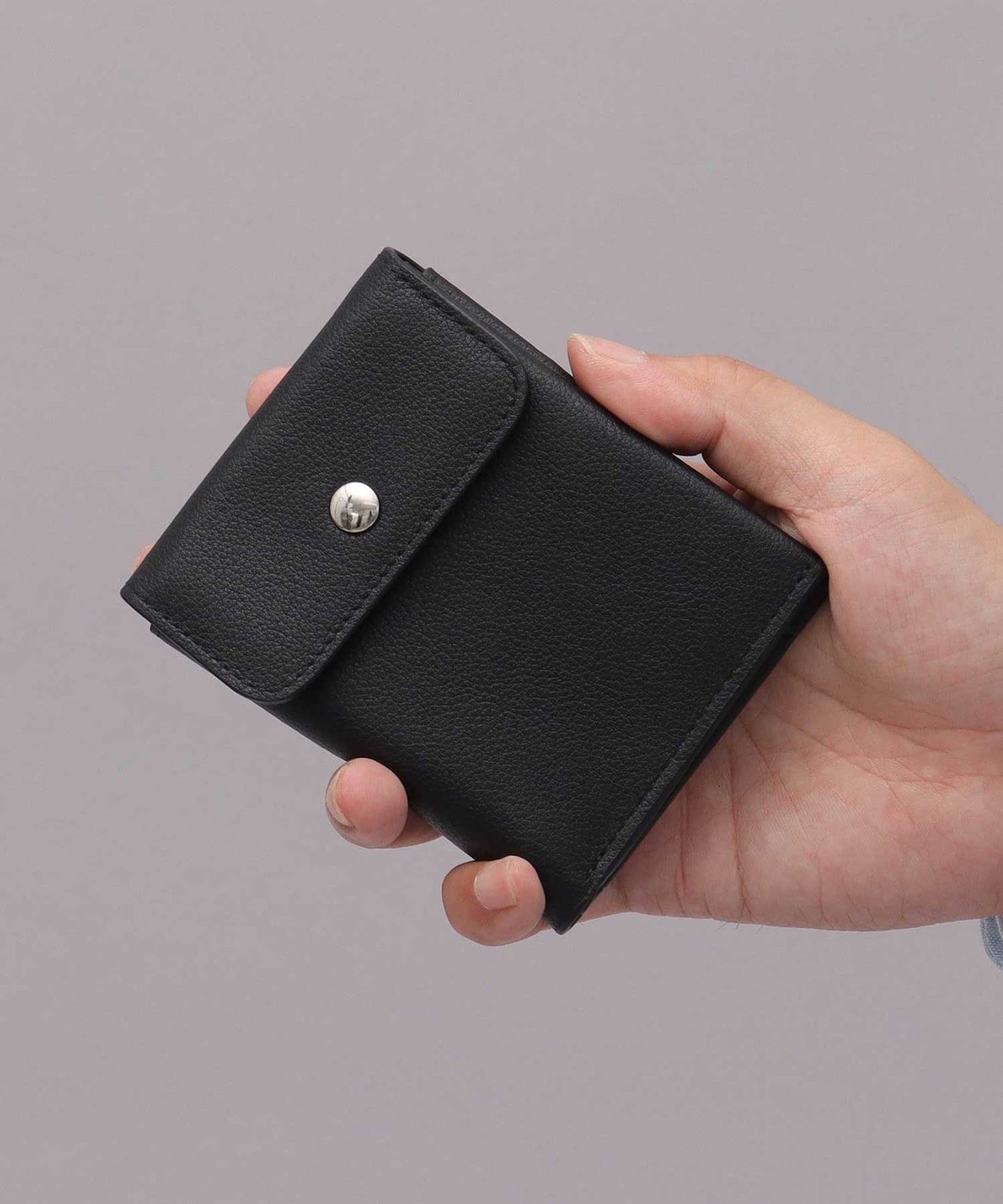 Genuine Leather Compact Snap Wallet