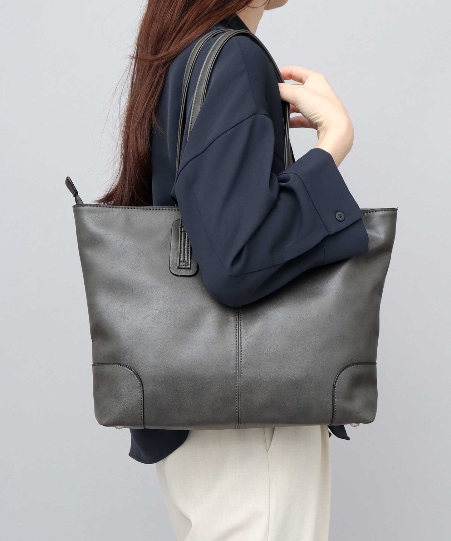 Split Leather Compact Business Tote Bag