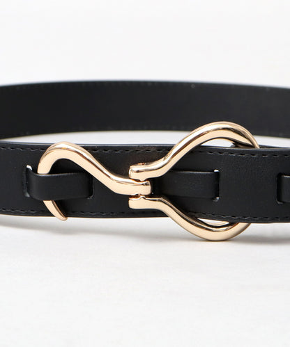 Fake Leather Hook Buckle Belt - Black [Smooth]