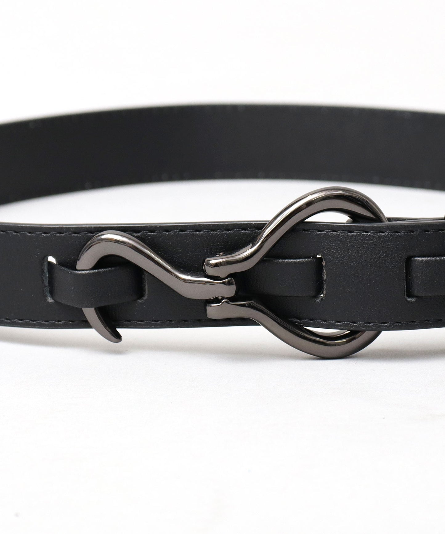 Fake Leather Hook Buckle Belt - Black [Smooth]