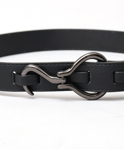 Fake Leather Hook Buckle Belt - Black [Smooth]