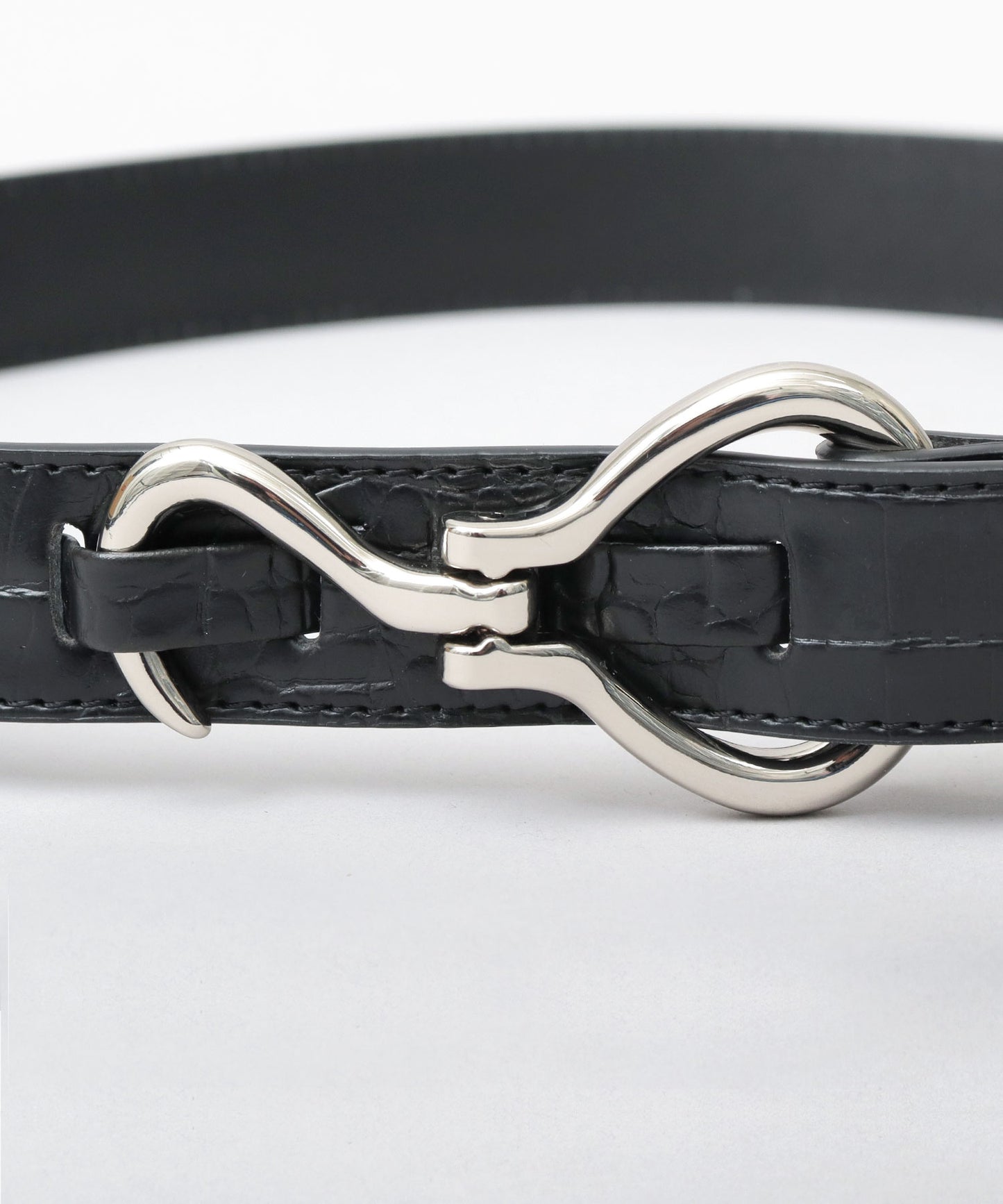 Fake Leather Hook Buckle Belt - Black [Croco]