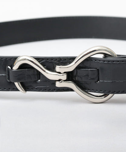 Fake Leather Hook Buckle Belt - Black [Croco]