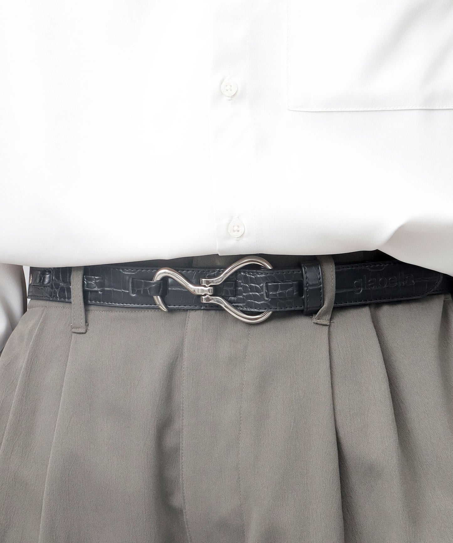 Fake Leather Hook Buckle Belt - Black [Croco]