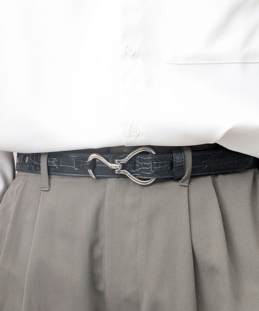 Fake Leather Hook Buckle Belt - Black [Croco]