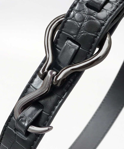 Fake Leather Hook Buckle Belt - Black [Croco]