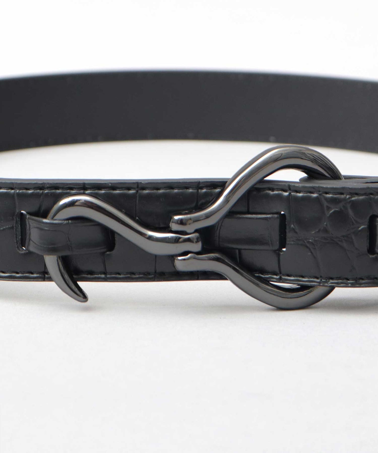 Fake Leather Hook Buckle Belt - Black [Croco]