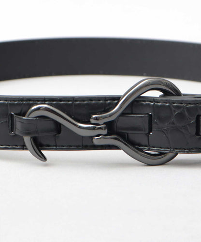 Fake Leather Hook Buckle Belt - Black [Croco]