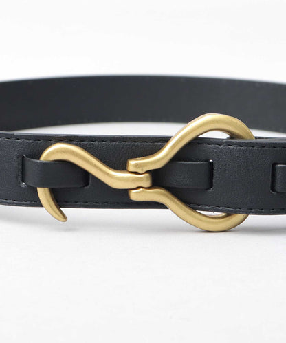 Fake Leather Hook Buckle Belt - Black [Smooth]