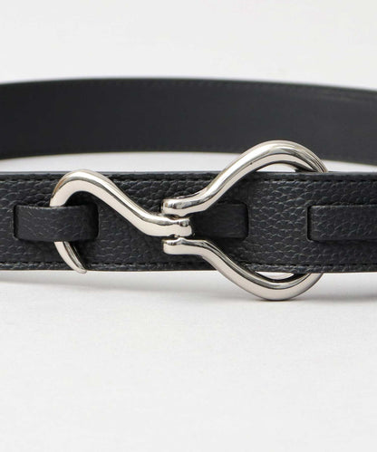 Fake Leather Hook Buckle Belt - Black [Grain]