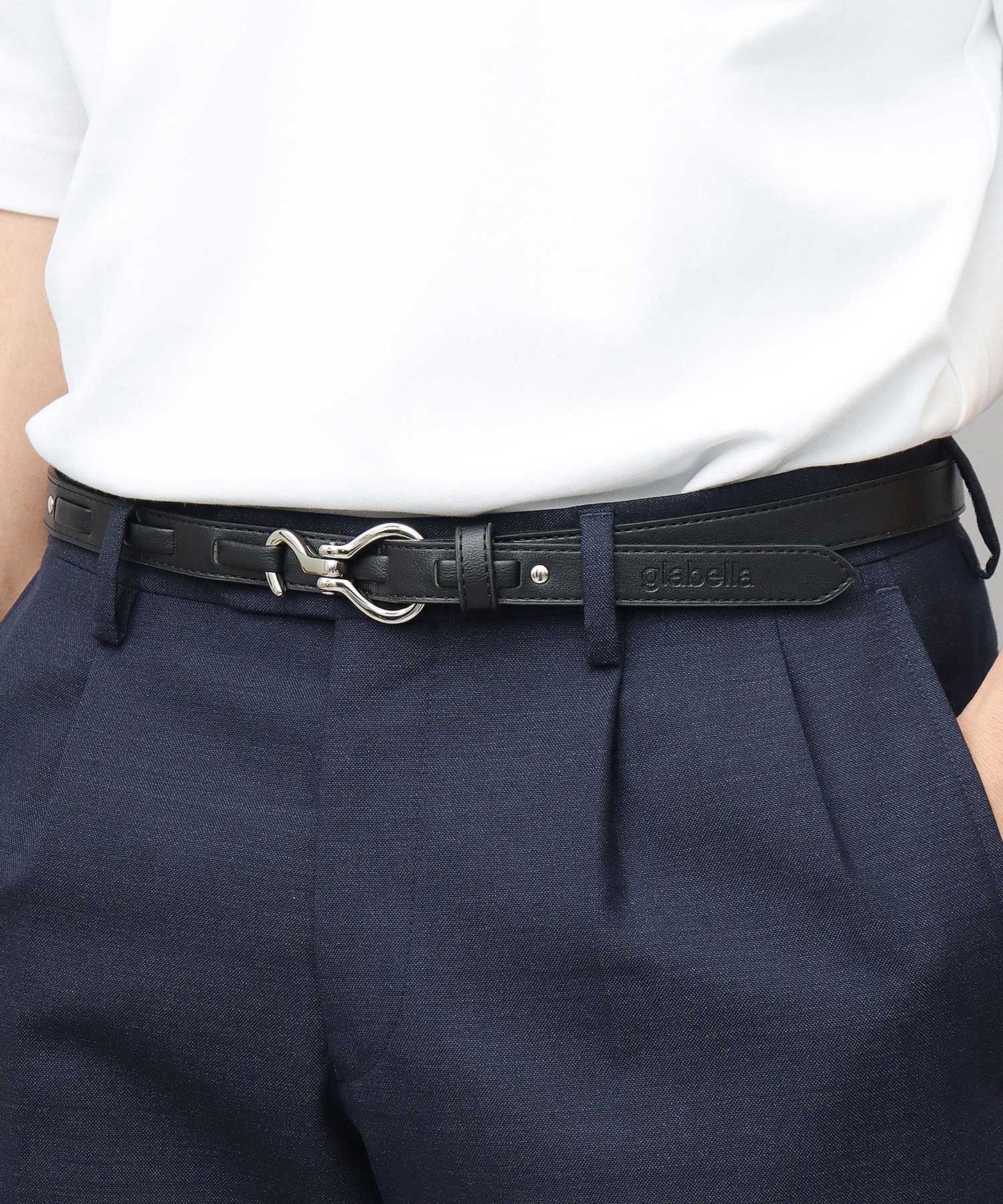 Fake Leather Hook Buckle Narrow Belt - Black [Smooth]