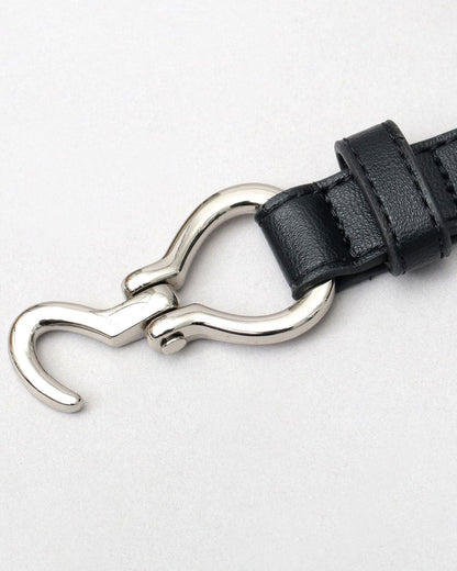 Fake Leather Hook Buckle Narrow Belt - Black [Smooth]